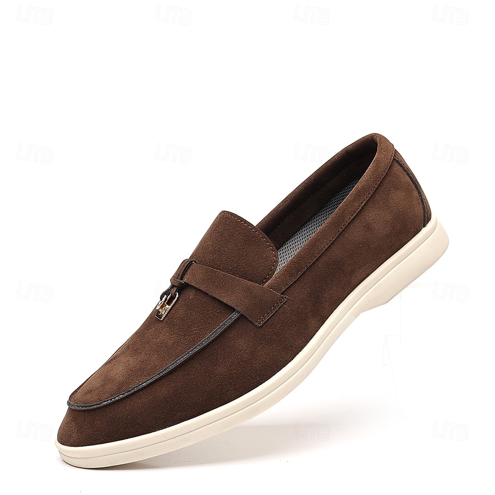 Brune herreloafers i semsket skinn med metalldetaljer – komfortable, casual businesssko til jobb, middager og høstantrekk 2025 - $34.99 –P1