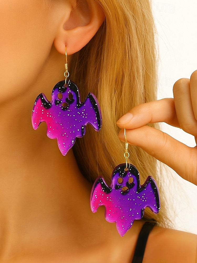 Halloween-øredobber til dame – øredobber i akryl med gresskar, spøkelse, flaggermus og edderkopp til fest, cosplay og festlige kostymesmykker. 2025 - $11.99 –P3