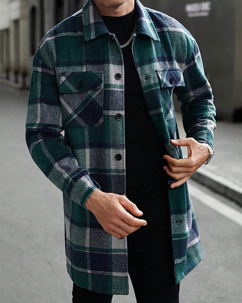 Bărbați Shacket Jachetă cămașă Jachete Iarnă Plisat Vacanță Purtare Zilnică Negru Roșu Vin Portocaliu Kaki Manșon Lung Rever Toamnă Iarnă Îmbrăcăminte Buzunar 2025 - $51.99 –P13