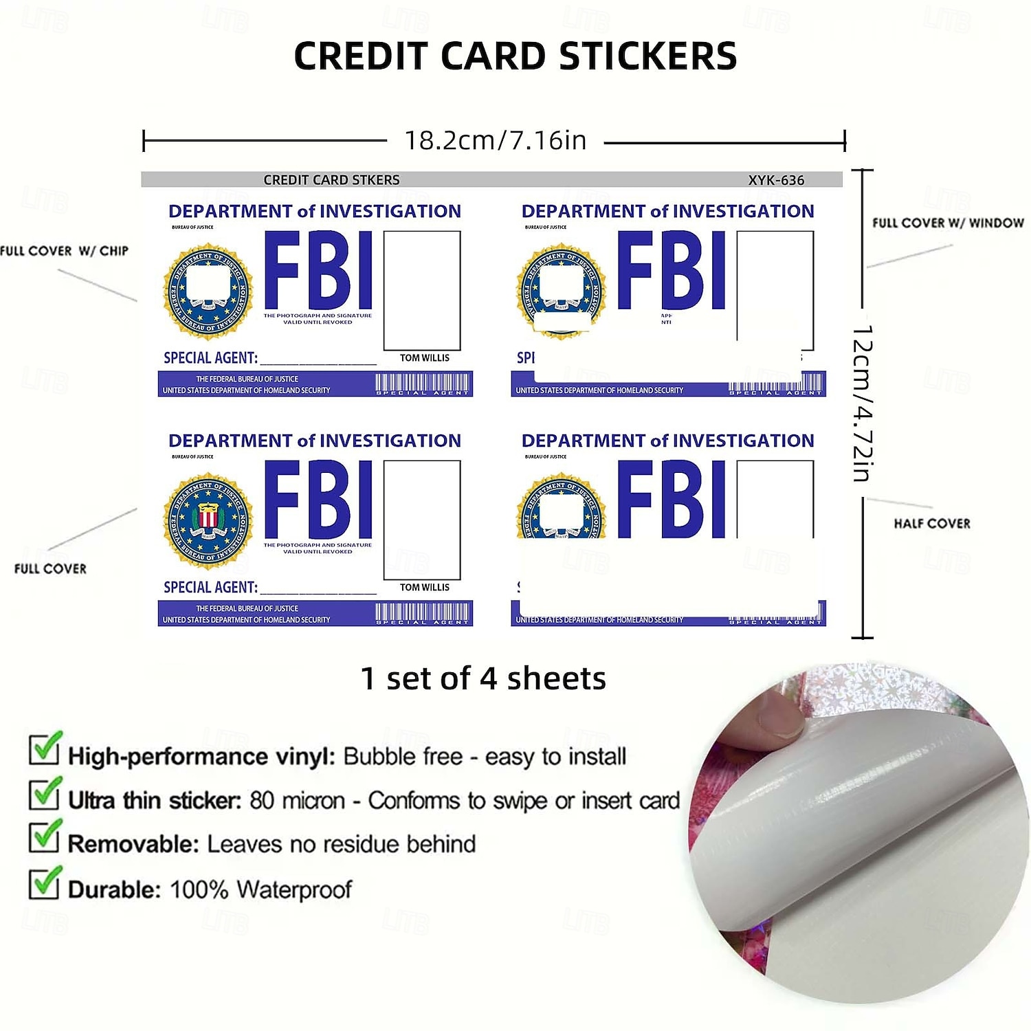 Набор из 4 скинов карт секретных агентов для косплея FBI/ICE Designs &подарочный набор наклеек матовый идентификатор &Декоративные наклейки для кредитных карт, персонализированные стильные наклейки 2026 - $12.99 –P3