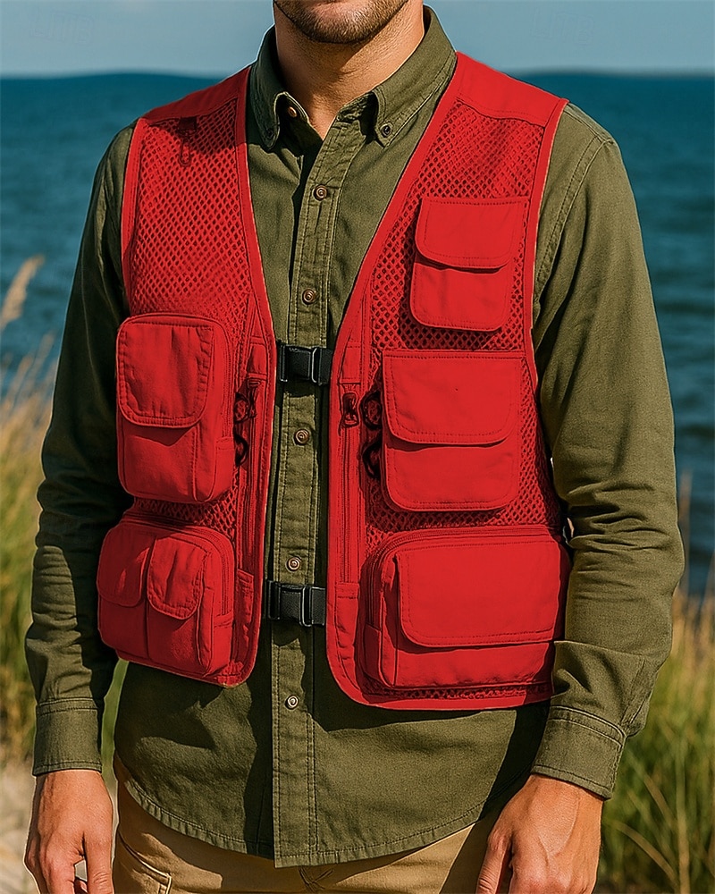 Herren Anglerweste Wanderweste Ärmellos Weste Außen Leicht Atmungsaktiv Reißverschluss Mehrere Taschen Polyester Schwarz Armeegrün Rot Jagd Angeln Klettern 2025 - $25.99 –P7