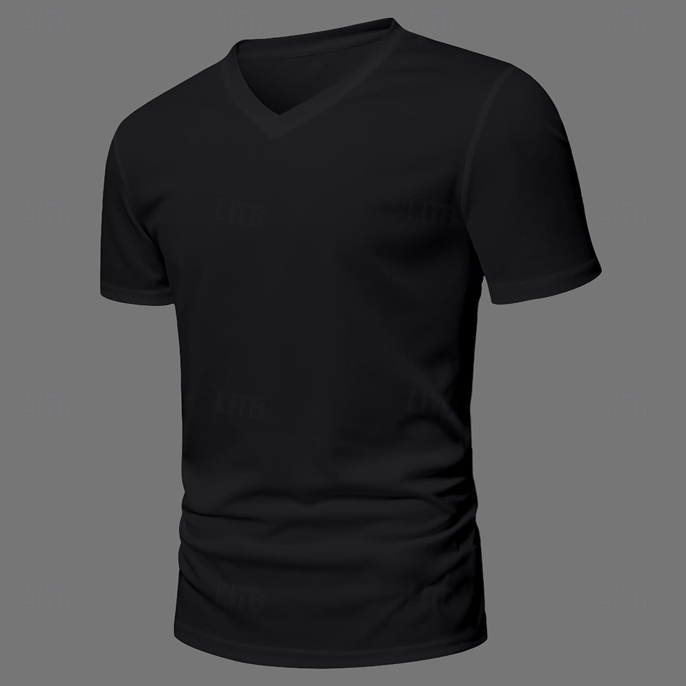 Herr T-shirt i bomullsblandning Kortärmad Kort ärm V-hals Sommar Alla årstider Ensfärgat Slät Designer Grundläggande Modernt Modernt V-ringad Semester Gata Ledigt Svart Vit Grön Topp t-shirt för män 2025 - $12.99 –P14