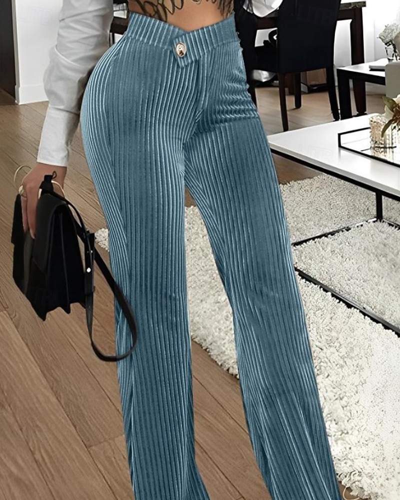 Pentru femei Picior Larg Pantaloni Corduroy Șic Stradă Stilat Lungime totală Natural Simplu Talie elastică Comfortabil Stradă Concediu Sfârșit de săptămână Rugină Bleumarin Negru Verde Toamnă Iarnă 2025 - $22.99 –P3