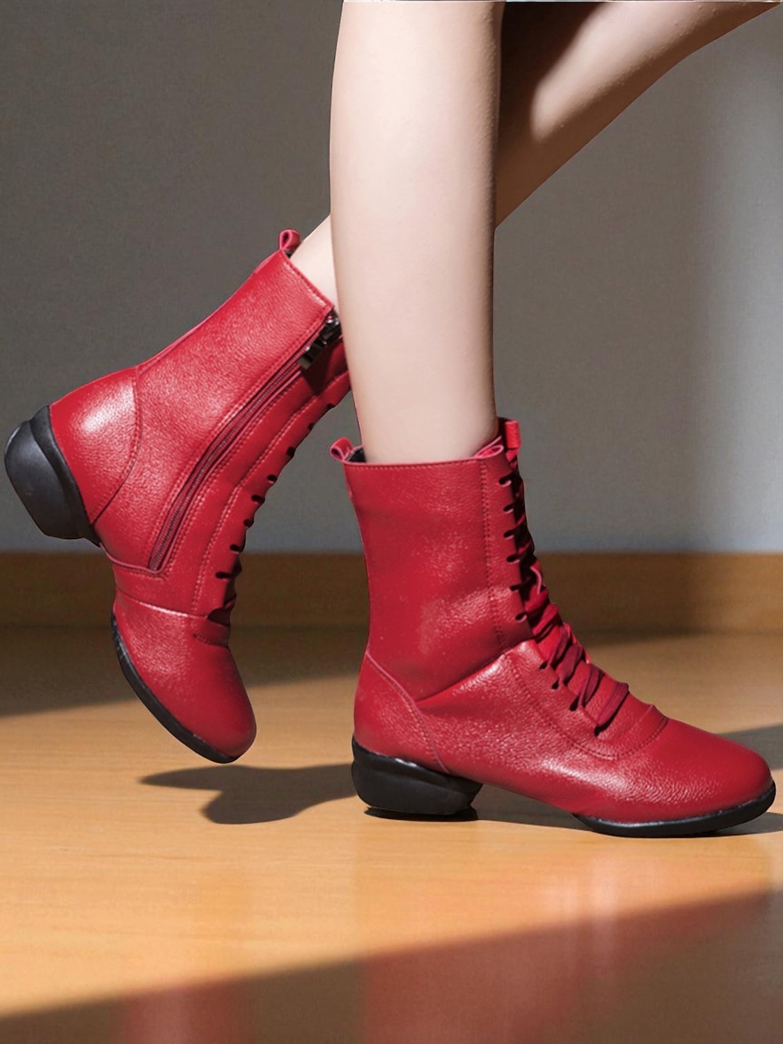 Women's Red Lace-Up Dance Boots - Soft Sole Ankle Boots with Side Zipper for Jazz, Practice and Performance 2025 - $42.99 –P1