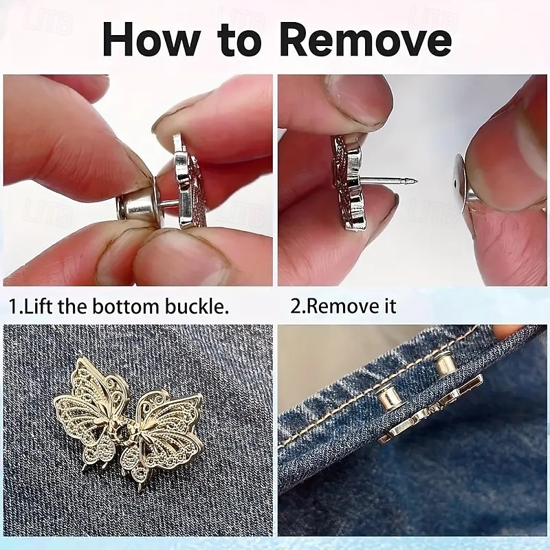 2026年 4組の調節可能なジーンズウエストエクステンダークリップ、シームレスで工具不要のパンツウエスト締め具、ゆったりしたジーンズ用のインスタントバタフライピンバックル  コレクション – $15.99 –P2