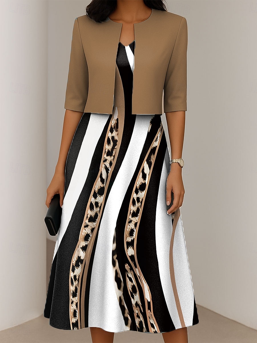 Pentru femei Set de rochii Rochie A line Rochie de vară Elegant Casual Grafic Leopard Imprimeu Rochii Midi Manșon Jumate În V Vacanță Dată Roz Îmbujorat Albastru piscină Trifoi Primăvară Toamnă Fit 2025 - $36.99 –P1