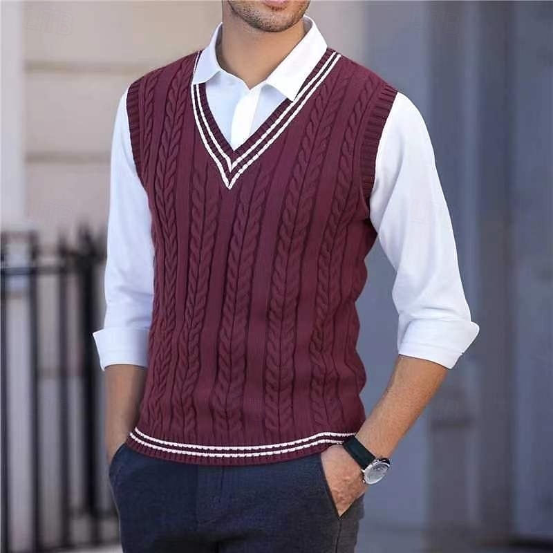 Homens Suéter Colete de moletom Pulôver suéter Cabo Tricotar Tops regulares Tricotado Corte Justo Côr Sólida Decote V Roupa de Malha Moderna Casual Roupa Diária Roupa Inverno Primavera & Outono Preto de 2026 por $26.99 –P10