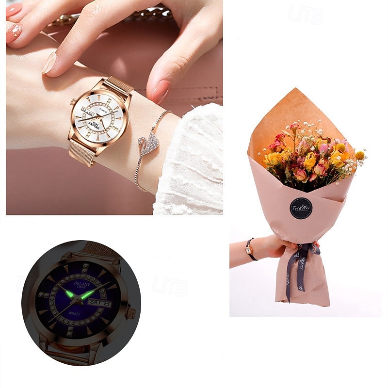 The New Ladies' Alloy Mesh Strap Fashion Watch With Ipx7 Water Resistance Dual Calendar Luminous Casual Quartz Watch Light Luxury And Versatile Elegant Ladies' Wristwatch 2025 - $16.99 –P13