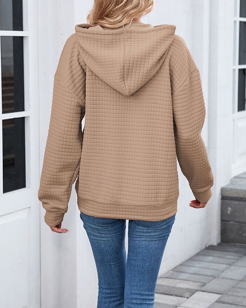 Damen Textur Bluse Kapuzenpullover Tasche Einfach Streetwear Lässig Langarm Mit Kapuze Normale Oberteile Straße Ferien Ausgehen Schwarz Rosa Braun Khaki Grau Herbst 2026 - $25.99 –P12