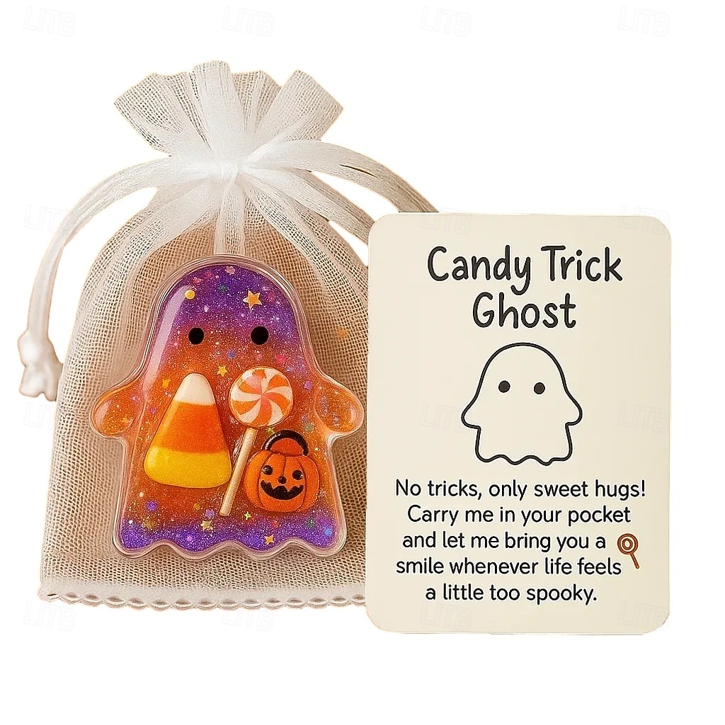 Halloween kapesní objetí duch s povzbudivou kartičkou roztomilý mini přívěsek inspirativní dárek pro přátele ručně vyřezávaná drahokamová socha ducha pro dekoraci domácího stolu 2025 - $19.99 –P6