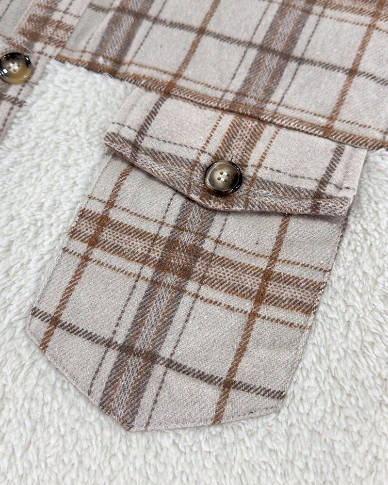 Voor heren Fleeceshirt shacket Overhemdjasje Winterjack Ruitjes Vakantie Alledaagse kleding Beige Lange mouw Revers Herfst Winter Kleding Zak 2026 - $36.99 –P7