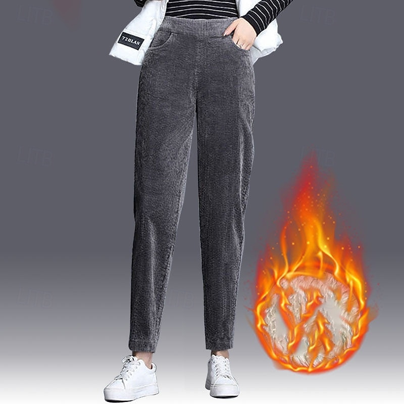 Pentru femei Pantaloni din lână Pantaloni Corduroy Pantaloni Șic Stradă Casual Lungime totală Natural Simplu Buzunar Talie elastică Comfortabil În aer liber Vacanță Purtare Zilnică Gri Negru Cafea 2025 - $20.99 –P5