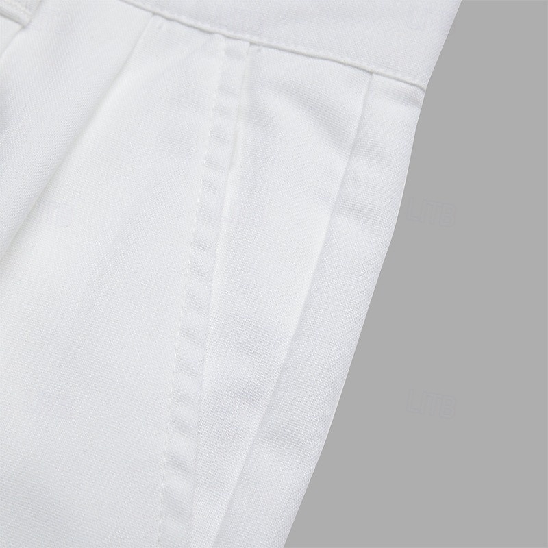 Herren Anzughose Leinenhosen Hose Sommerhose Fronttasche Falten Gerader Schnitt Einfach Komfort Atmungsaktiv Volle Länge Formell Geschäft Täglich Mode Basic Grün + grau Weiß + Khaki Unelastisch 2025 - $33.99 –P3