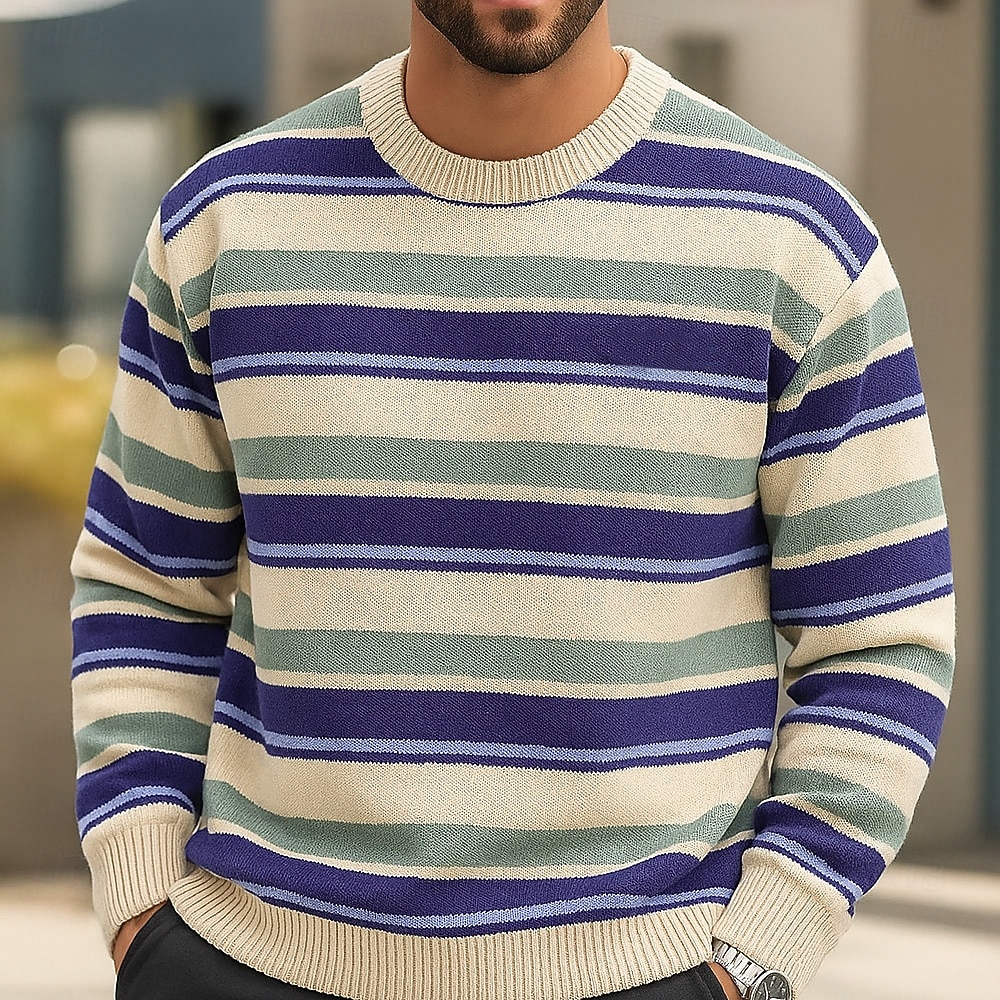 Miesten Vaakasuuntaiset nauhat Neulepusero Knitwear Pyöreäkauluksinen Vapaa-aika Loma Koti Katu 3D-tulostus Neulominen Pidä Lämmin Pitkähihainen Kevät Syksy Talvi Rubiini Sininen Apila 2025 - $32.99 –P1