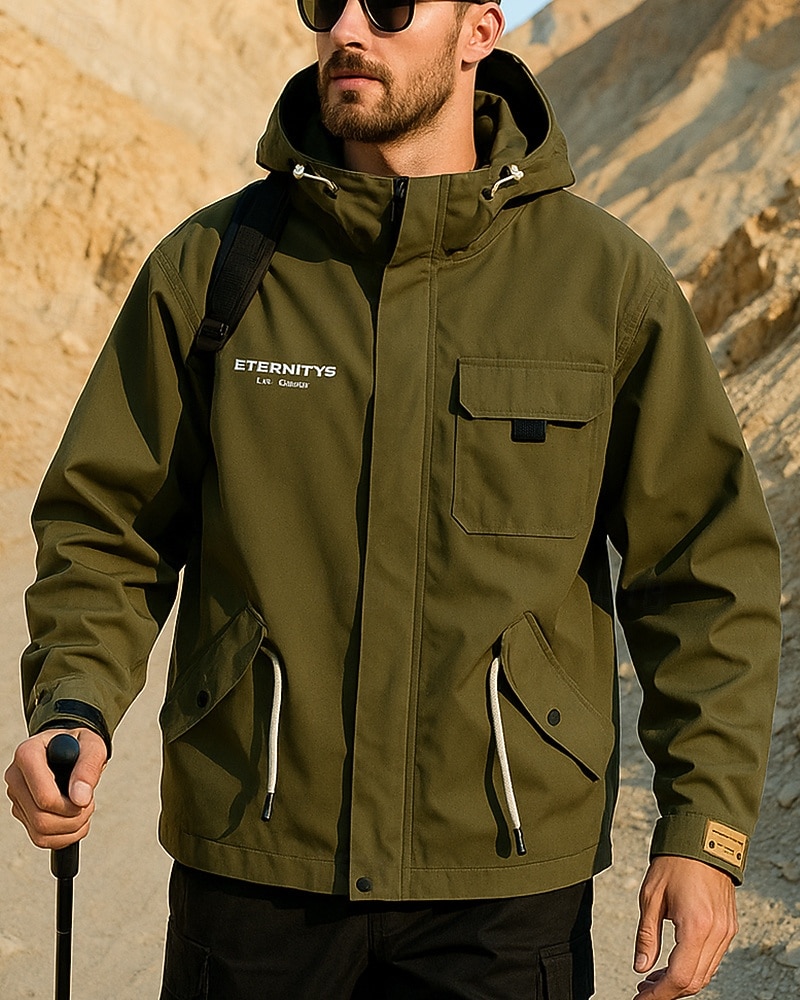 Herren Softshelljacke Wanderjacke Hardshelljacke Außen Wasserdicht Winddicht Wanderoutfits Wanderbekleidung Frühling Herbst Jacke Jagd Klettern Laufen Einfarbig Schwarz Armeegrün Khaki 2025 - $46.99 –P4