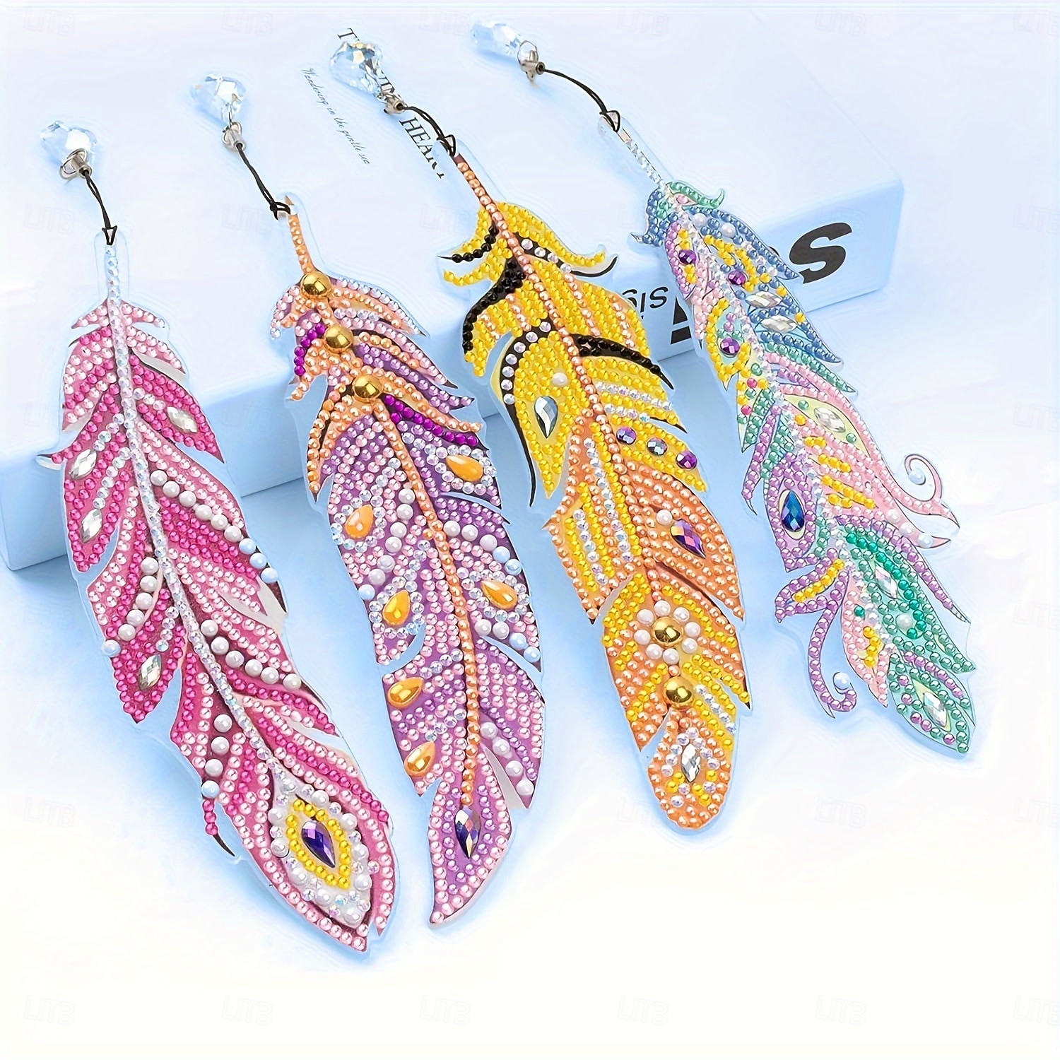 6 ks rozmarných záložek s peřím - unikátní nepravidelné diamantové malby, sada pro kutily s motivem zvířat s jednoduchým návodem, ideální pro milovníky knih a tvoření. 2026 - $18.49 –P5