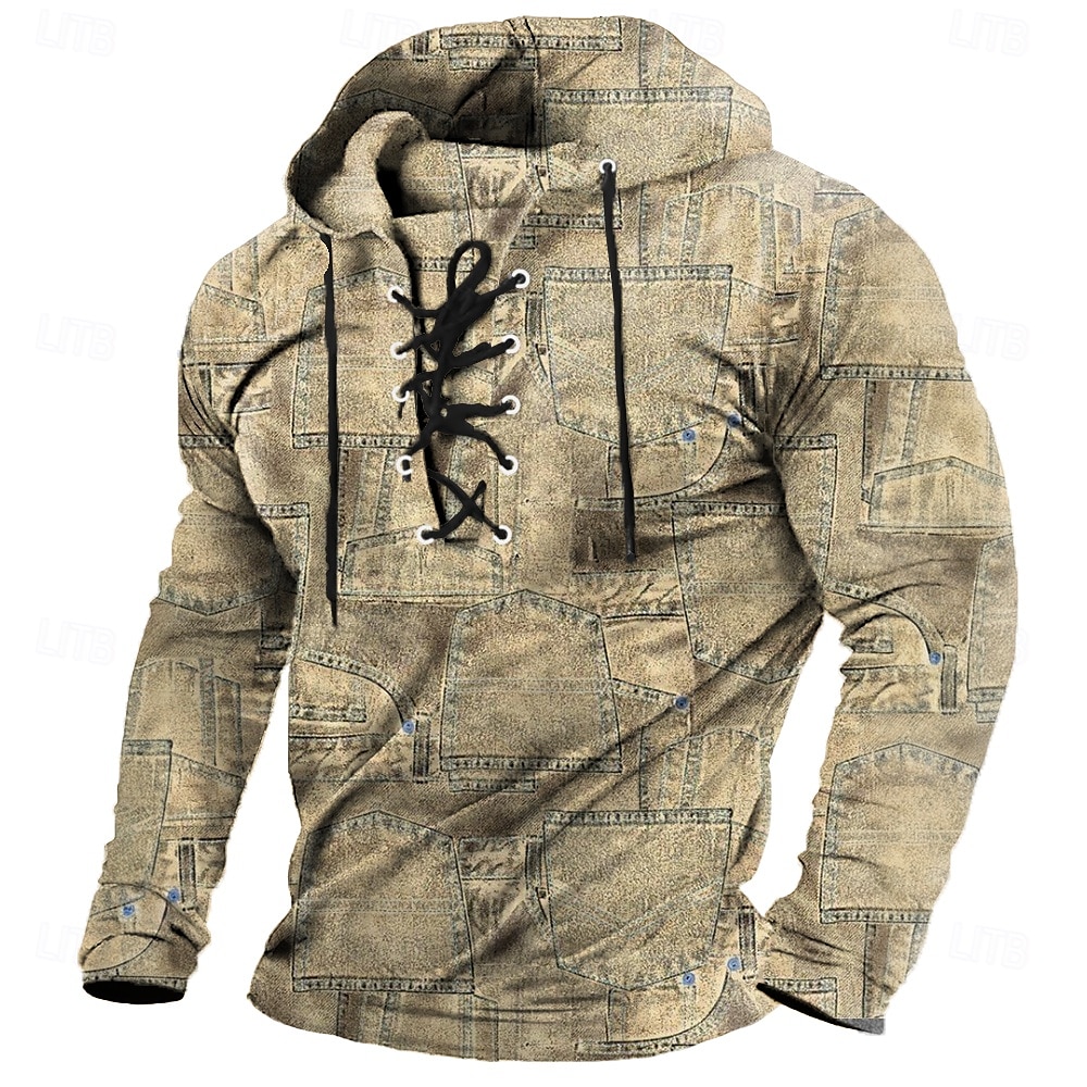 Herr Stam Snusnäsdukstryck Stylish Etnisk Långärmad Huva Streetwear Blå Kaki Snörning Multi lager Höst Vinter Designer 2025 - $26.99 –P4