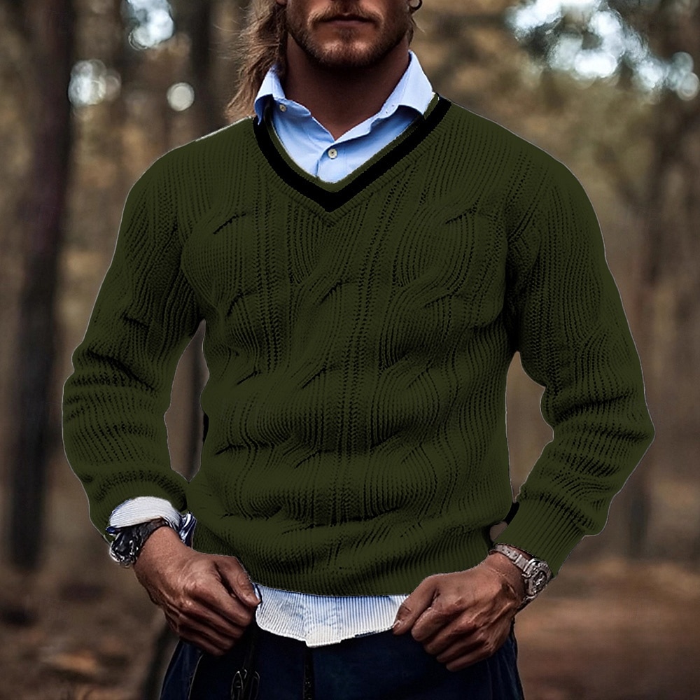 Herre Pullover genser Strikket genser Riflet Strikke Vanlige topper Strikket عادي V-hals Mote Grunnleggende Feriereise Dagligdagstøy Klær Høst Vinter Svart Hvit M L XL 2026 - $34.99 –P5