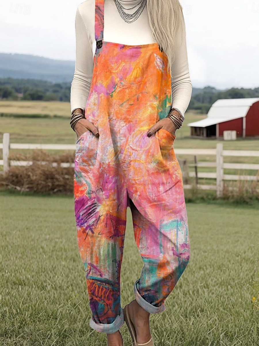 Femmes Combinaison Actif Fleuri Sans manches Col rond Avec Poches Imprimé Vacances Quotidien Coupe Ample Jaune Bleu Orange Printemps de 2025 ? $36.99 –P4