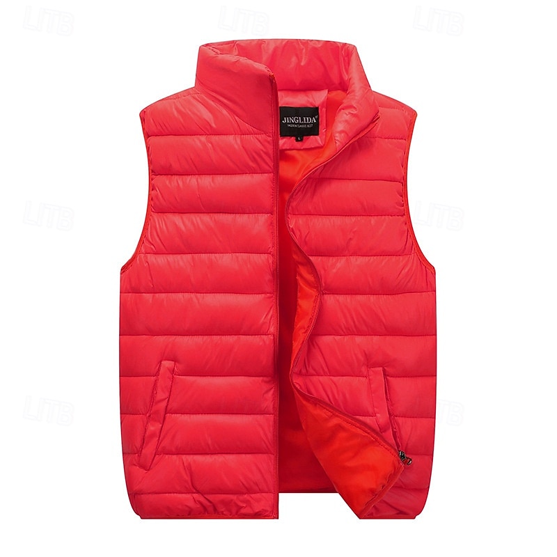 Pánské Puffer Vesta Kamizelka Vesta Dovolená Denní Rande Módní Na běžné nošení Podzim zima Kapsy Polyester Zahřívací Pohodlné Pevná barva Zip Stojáček Běžný Černá Rubínově červená Oranžová Tmavomodrá 2025 - $28.99 –P17