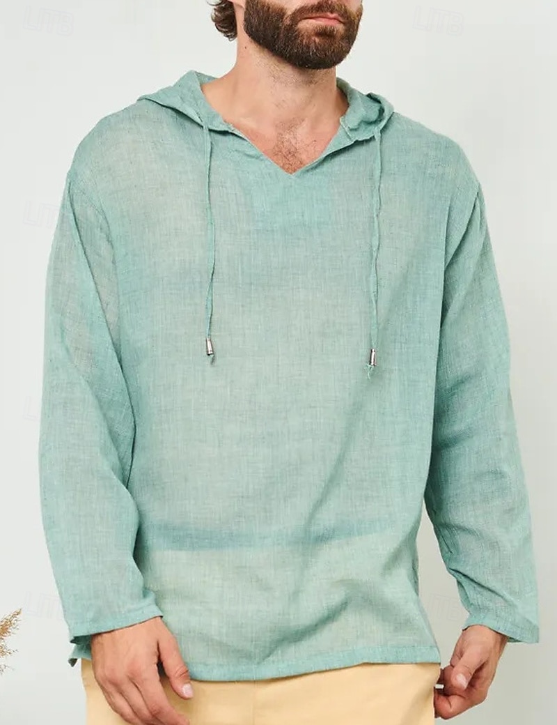 Per uomo Camicia Camicia di lino Camicia popover Camicia Estiva Abbigliamento da spiaggia Camicia con cappuccio Tinta unica Vacanza Streetwear Bianco Verde chiaro Blu Verde Manica Lunga Con Cappuccio del 2025 a $23.99 –P1