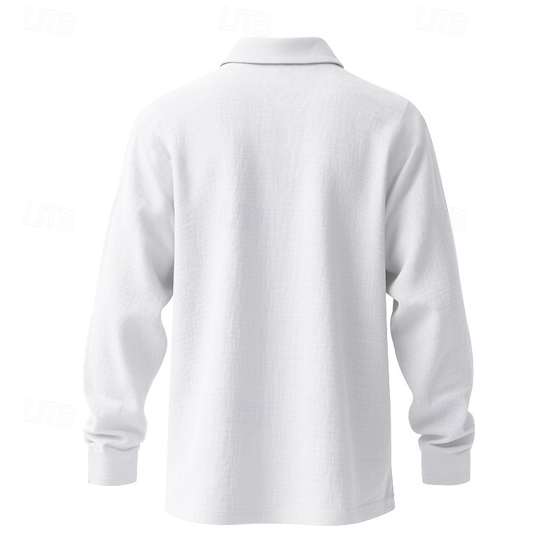 Herre Linskjorte Golf skjorte Arbeid Avslappet Knaphul Langermet Grunnleggende Moderne عادي Knapper Vår Høst Normal Svart Hvit Navyblå Kakifarget Militærgrønn Lyseblå Linskjorte 2025 - $20.99 –P7