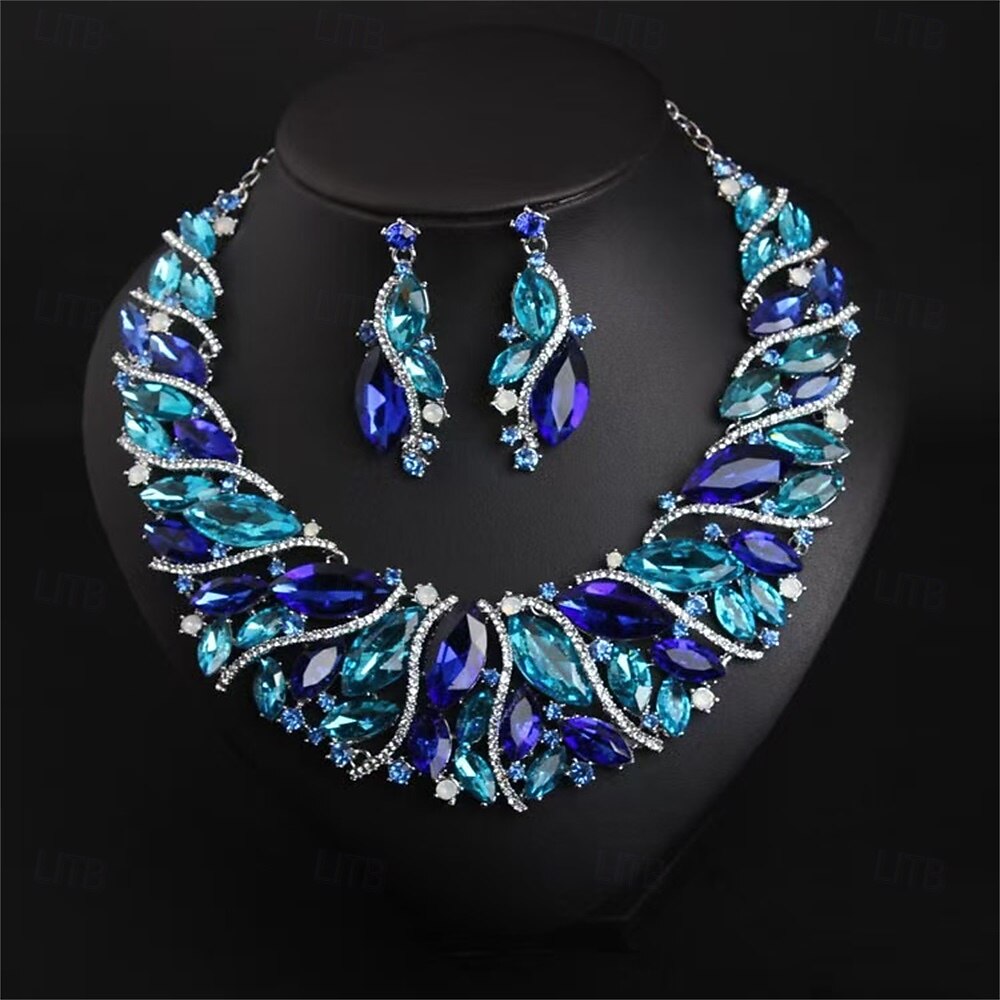 Conjunto de Jóias 2 Com Strass cromada Brincos Colares Mulheres Elegante Vintage Moda Estilo vintage Clássico Conjunto de jóias Para Casamento Festa Ocasião Especial de 2025 por $24.99 –P10