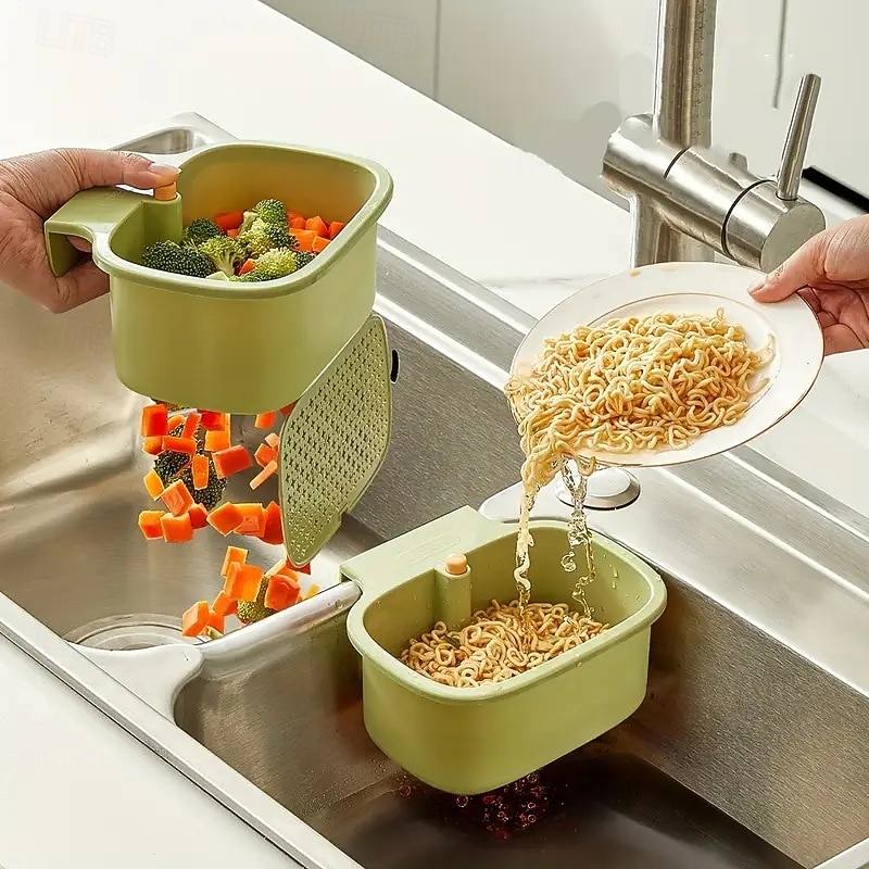 2025年 ワンボタン開閉式吊り下げシンクコーナーラック多目的野菜洗浄機/食器洗い機ホルダーキッチン、フルーツに最適 &野菜保存とスープストレーナー コレクション – $6.99 –P9