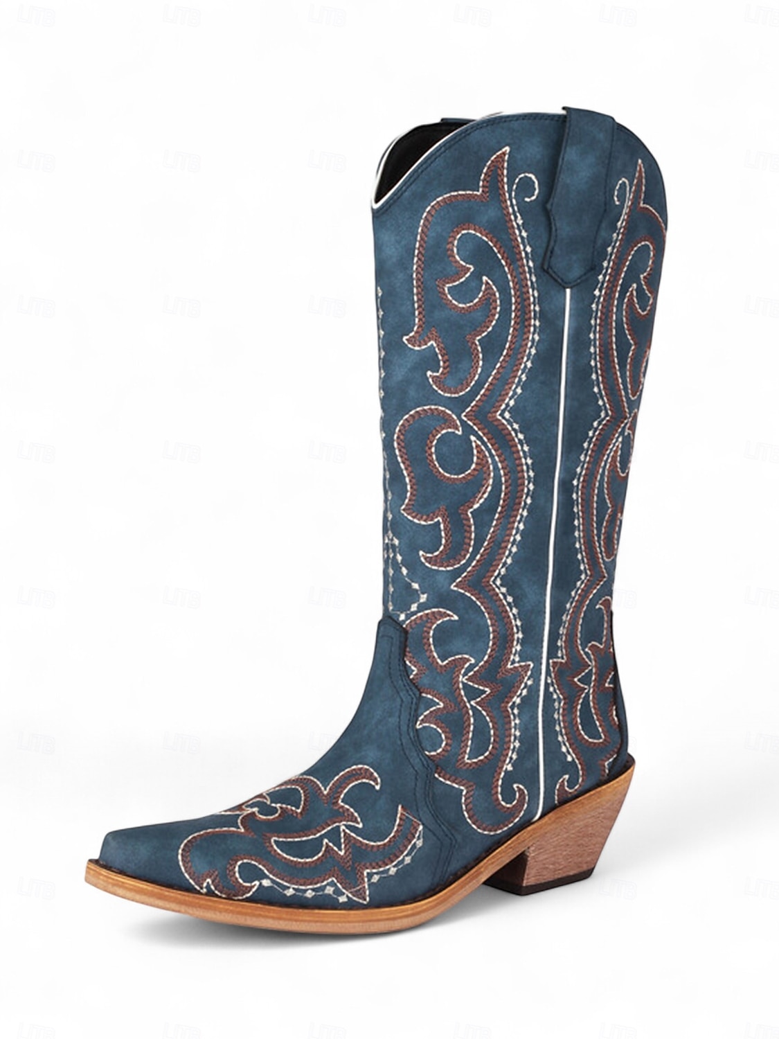 Dámské modré kovbojské boty ve westernovém stylu s propracovanou výšivkou, špičatou špičkou a nízkým podpatkem pro country koncerty a rodeo styl 2025 - $69.99 –P1