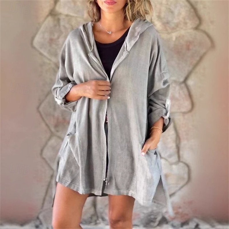 Mulheres Jaqueta casual Casaco com capuz Confortável Respirável Zíper Bolsos Moda Moderno Casual Tecido Para Noite Final de semana Zíper Padrão Com Capuz Normal Manga Longa agasalhos Rosa Cinzento de 2025 por $27.99 –P3