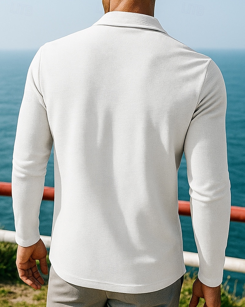 Men's Solid Colored Casual Coats Lounge Jacket Full Zip Jacket Fall / Winter Waffle Long Sleeve Athleisure Outdoor Travel Sports Blue Black White Sportswear Activewear 2026 - $24.99 –P2