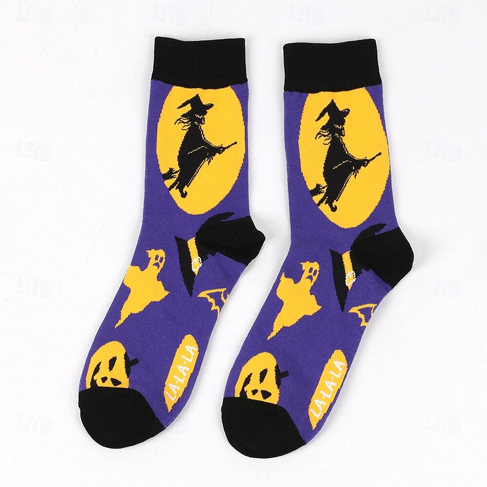 Calcetines de algodón extragrandes para mujer de Halloween, calcetines unisex de media pantorrilla de talla grande para otoño e invierno con diseño de bruja y calabaza. 2025 - $10.99 –P12