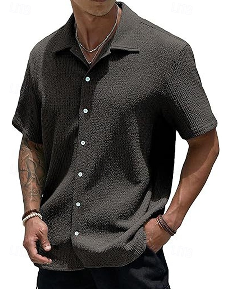 Per uomo Camicia Camicia Estiva Camicia casual Camicia da Spiaggia Camicia con Bottoni Marrone Scuro Nero Bianco Verde chiaro Rosa Manica Corta Semplice Bavero Vacanza Camicia hawaiana Abbigliamento del 2025 a $23.99 –P11