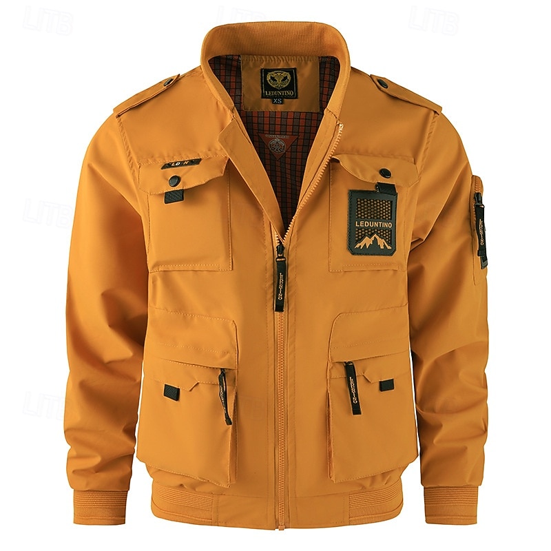 Homme Veste Légère Veste Cargo Veste Décontractée Vacances Quotidien Résistant à l'usure Avec Poches Automne Hiver Uni Mode Classique Col montant Régulier Noir Jaune Orange Bleu de minuit Beige Veste de 2025 ? $53.99 –P1