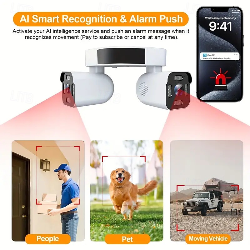 2025年 8メガピクセルのスマートワイヤレスWi-Fi屋外セキュリティカメラ、360パノラマ外角マウント、デュアルバレットカメラ、フルカラーナイトビジョン、スマートAIモーション検出、サウンドとモーションアラート  コレクション – $56.99 –P6
