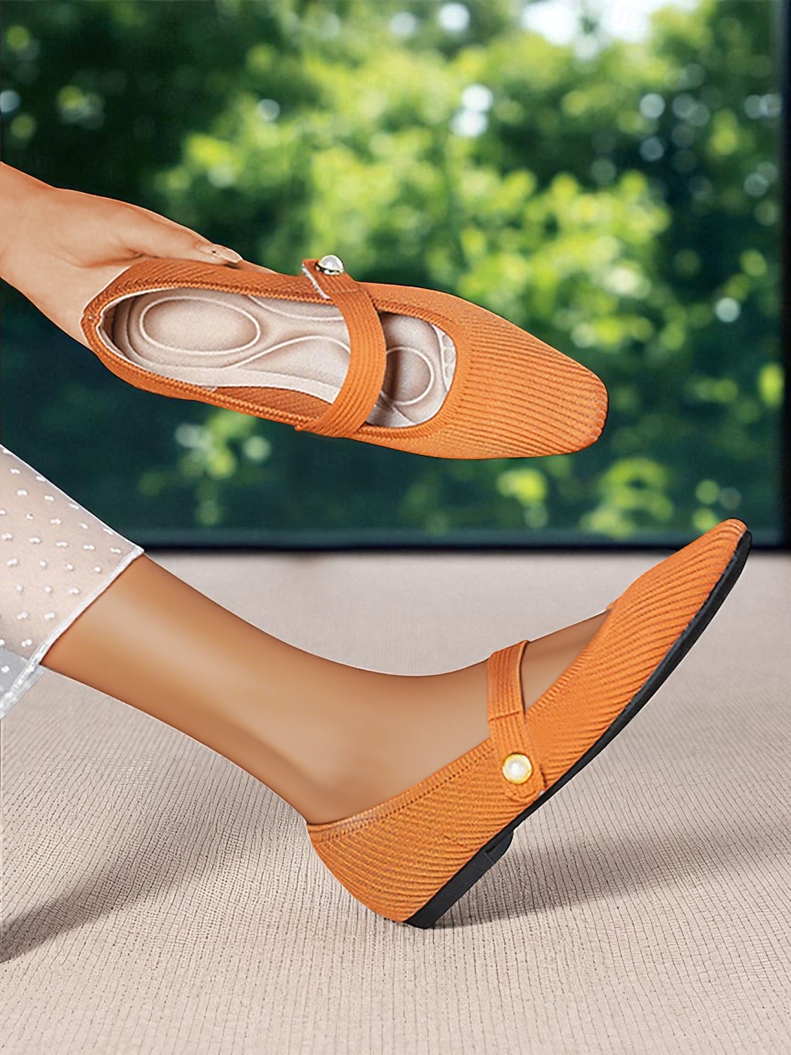 Beige stickade Mary Jane-skor med pärlrem för kvinnor - lätta, andningsbara vardagsskor för vardagsbruk, resor och kontorskläder 2026 - $42.99 –P2