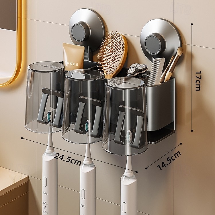 Porte-brosse à dents à ventouse avec tasses, étagère de salle de bain, porte-brosse à dents, organisateur de douche, brosse à dents murale, organisateur de salle de bain, organisateur de brosse à de 2026 ? $27.99 –P1