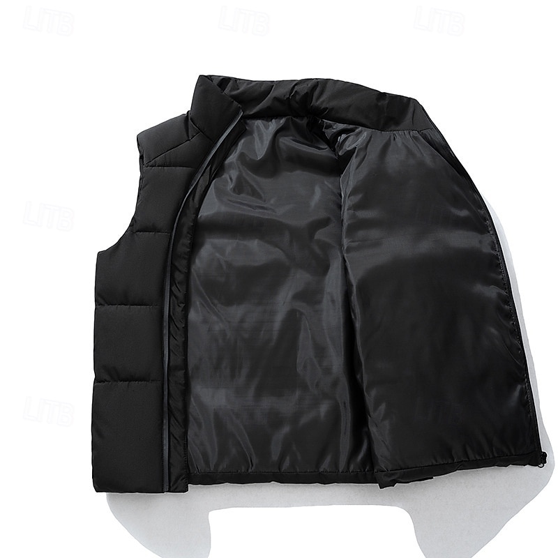 Homme Gilet matelassé Gilet Vacances Quotidien Date Mode Occasionnel Hiver Avec Poches Polyester Chaud Confortable Couleur Unie Fermeture éclair Col montant Coupe régulière Noir Gris Gilet de 2026 ? $38.99 –P5