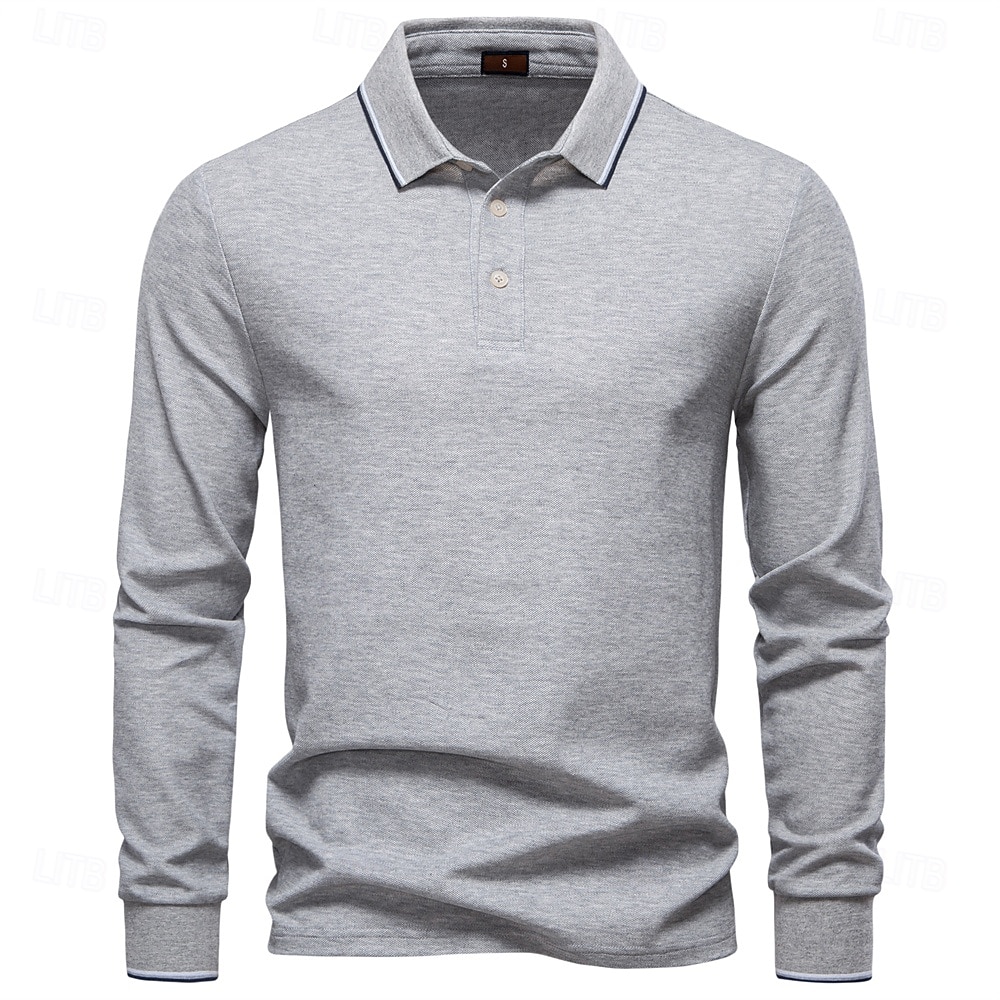 Hombre Polo Trabajo Negocio Cuello Vuelto Manga Larga Ocio Cómodo Plano Bloque de Color Puro Todas las Temporadas Ajuste regular Rojo rubí Negro Blanco Azul Marino Oscuro Gris claro Verde Ejército 2026 - $22.99 –P23