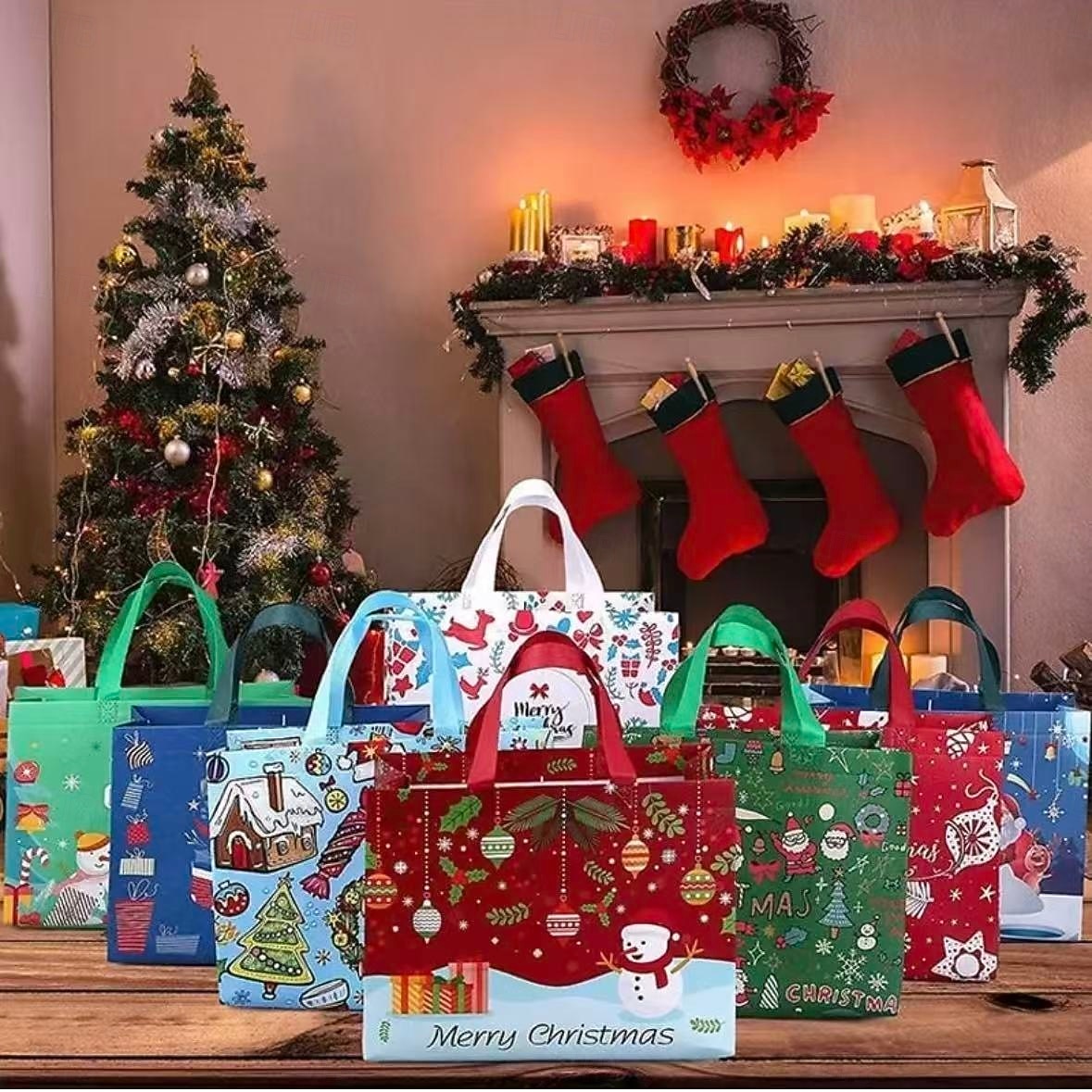 16 pungi cadou de Crăciun – pungi mari din material nețesut pentru cumpărături de sărbători, împachetare cadouri, cadouri de petrecere, ambalaje de Crăciun &pungi de cadou reutilizabile 2025 - $25.99 –P4