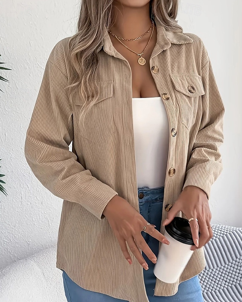 Per donna Camicia Blusa con texture Blusa Semplice Moderno Casual Manica Lunga Colletto a Camicia Top Regolari Quotidiano Uscire Tasca Bottoni Nero Vino Cachi Autunno del 2025 a $26.99 –P3