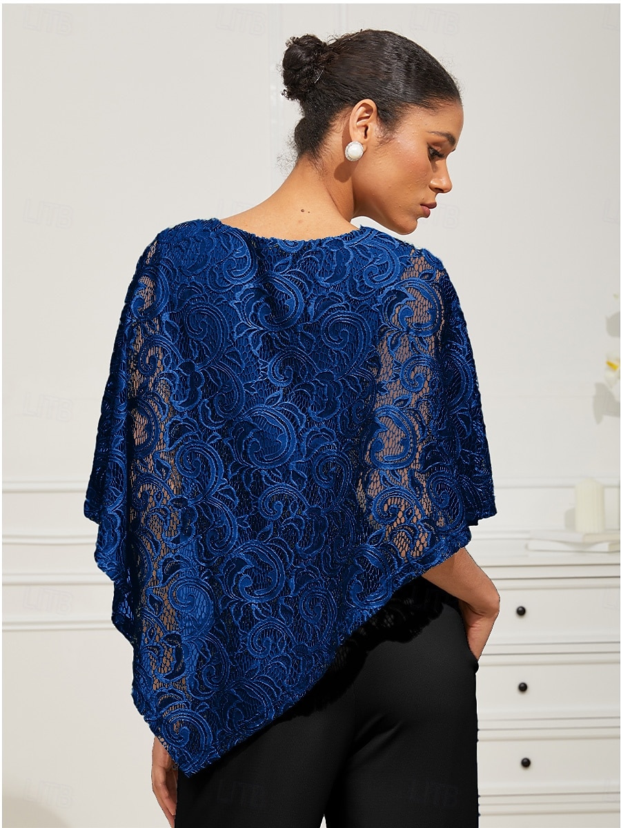 Damen Bluse Elegante Oberteile Spitze Patchwork Geschichtet Elegant Halbarm Rundhalsausschnitt Normale Oberteile Täglich Hochzeitsgast Königsblau Sommer Frühling Herbst 2026 - $13.99 –P1