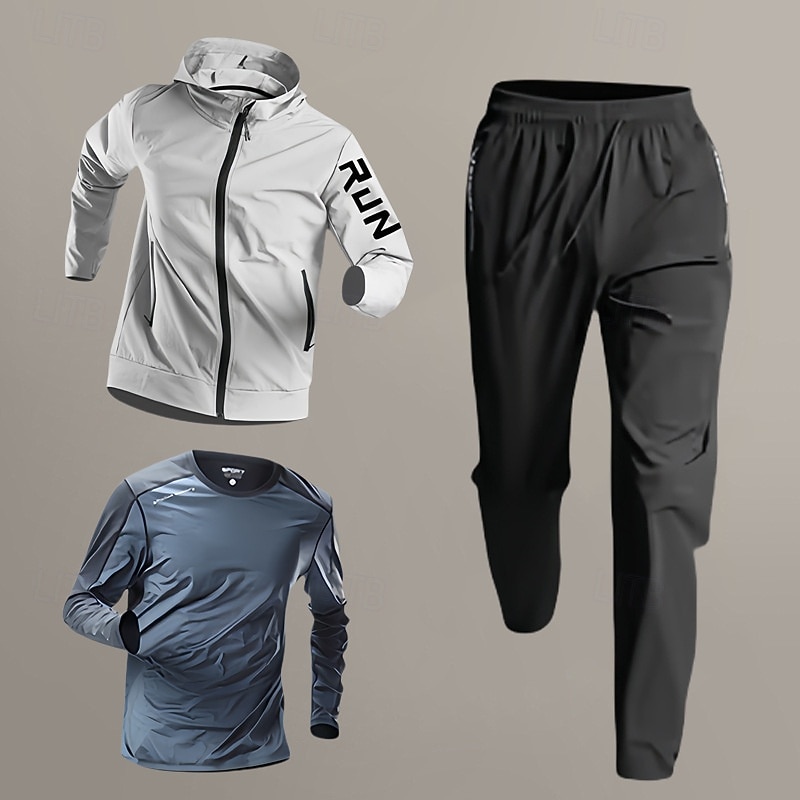 Муж. Спортивные костюмы Спортивный комплект из 3 предметов Однотонный Наборы одежды Весна Зеленый и черный Черный Баскетбол Бег Йога Завышенная Быстровысыхающий Длинный рукав Спорт Спортивная одежда 2026 - $71.99 –P5