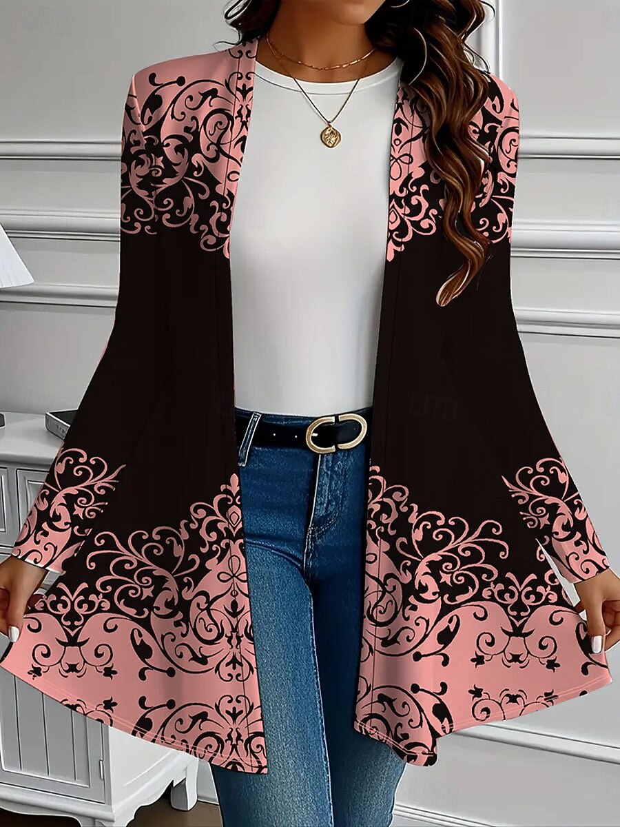 Femmes Manteau d'Hiver Trench Léger Confortable Imprimé Front ouvert ancien Mode Occasionnel Fleuri Vacances Occasionnel Long Sans Col Coupe régulière manche longue Vêtements d'extérieur Blanche Rose de 2025 ? €20.99 –P4