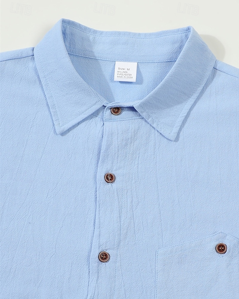 Per uomo Camicia Camicia di lino Camicia casual Camicia con Bottoni Camicia di cotone Semplice Vacanza Camicia hawaiana Nero Bianco Giallo Blu marino Manica Lunga Bavero Primavera Autunno del 2025 a $22.99 –P4
