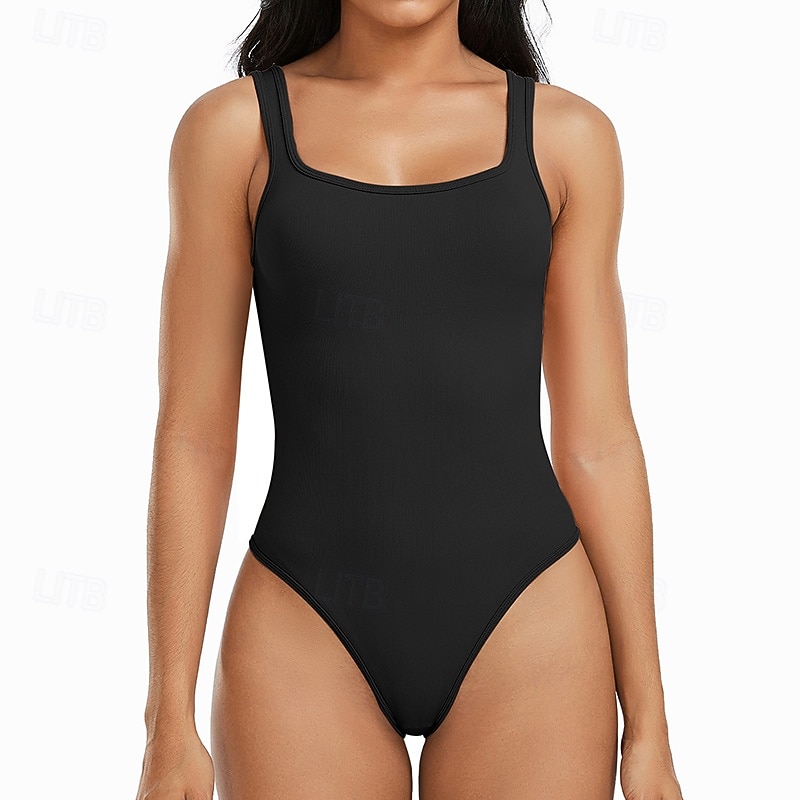 Dam Träningsdräkt One Piece Romper Ensfärgat Kroppsdräkt risvit Svart Gym Träning Löpning Andningsfunktion Magkontroll Ärmlös Sport Sportkläder 2025 - $17.99 –P2