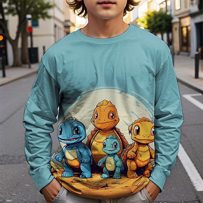 Pojkar 3D Dinosaurie T-shirt Långärmad Vår Höst Mode Grundläggande Barn 4-12 år Rund hals Utomhus Ledigt Dagligen Normal 2025 - $13.99 –P2