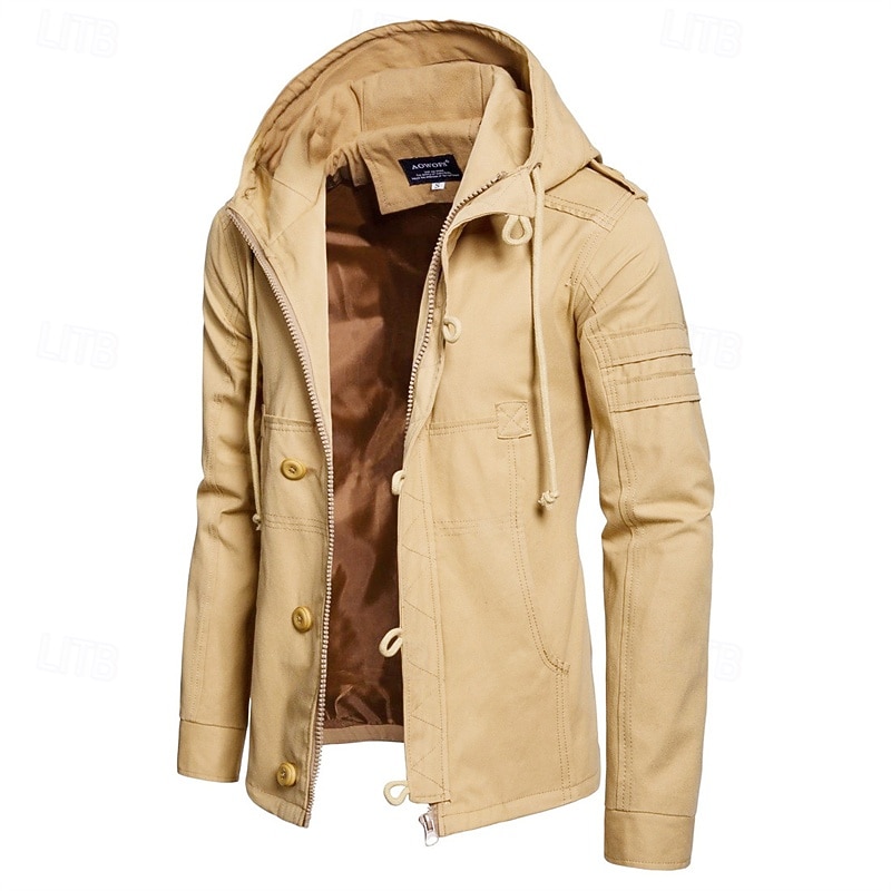 Per uomo Cappotto da marinaio Trench Vacanza Quotidiano Autunno Inverno Misto Cotone Calore Termico Capispalla Abbigliamento Moda Classico Semplice Tasca Con Cappuccio Cerniera del 2025 a $61.99 –P11