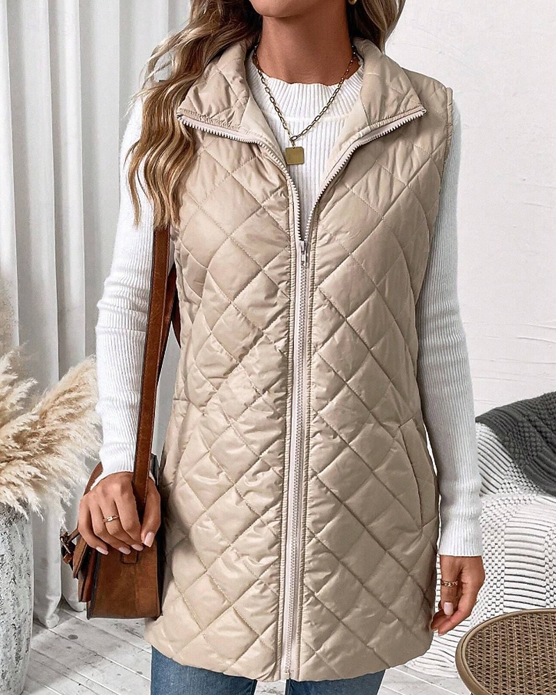 Per donna Gilet Caldo Confortevole Cerniera Tasca All'aperto Casual Semplice Ferie Weekend Cerniera Lungo Collo alla coreana Vestibilità regolare Senza Maniche Capispalla Nero Albicocca Inverno del 2026 a $33.99 –P5