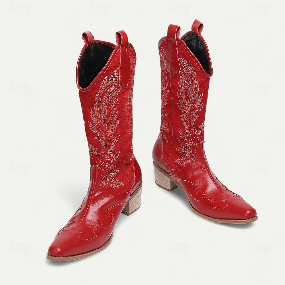 stivali da cowboy rossi da uomo in stile western – stivali da cowboy in pelle ricamati per concerti country, rodei e street style all'avanguardia del 2025 a AU $286.99 –P7